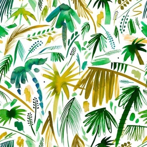 Palms jungle Summer Tropical Brush stroke Summer watercolor Green