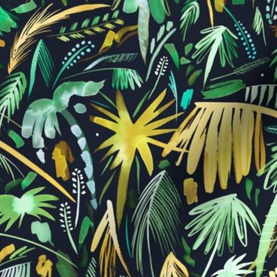 Palms Summer jungle Tropical Brush stroke watercolor Green Black