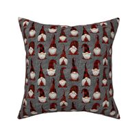 Red Buffalo Plaid Gnomes on Grey linen - small scale