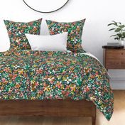 Ditsy Floral Colorful floral petals Tropical summer floral Coral green