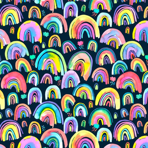 Rainbows watercolor Navy Multi
