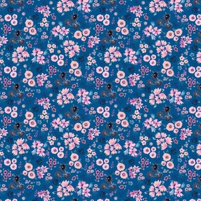 Ditsy Floral Cute small flowers watercolor Cobalt blue