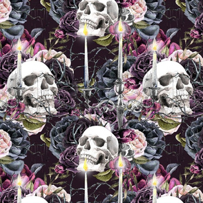 Gothic Love Story Skulls and Flowers background MEGA