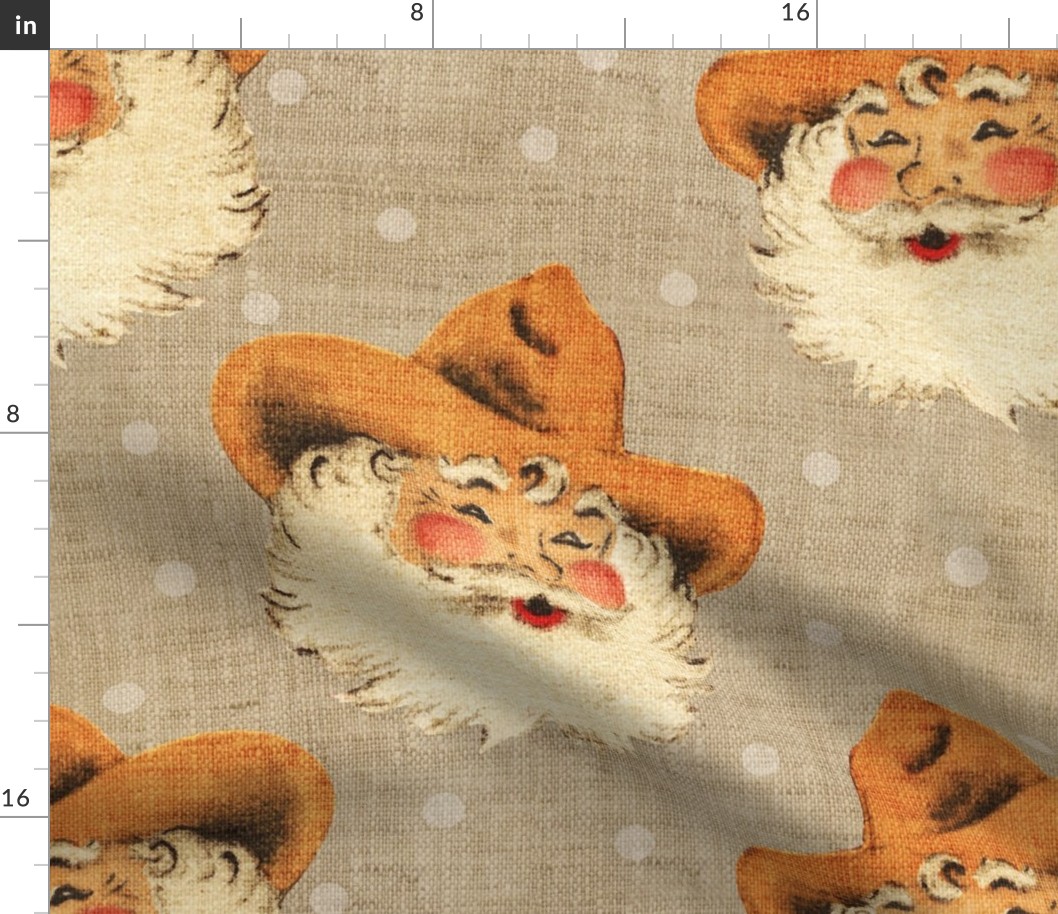 Cowboy Santa on camel linen - large scale