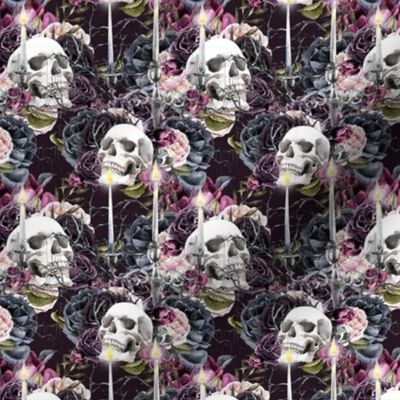  Gothic Love Story Skulls and Flowers background MINI