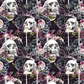  Gothic Love Story Skulls and Flowers background MINI