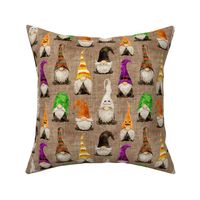 Halloween Gnomes on burlap - small scale