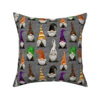 halloween gnomes on grey linen - small scale