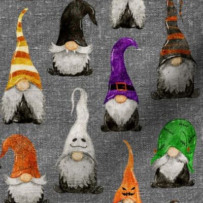 halloween gnomes on grey linen - small scale