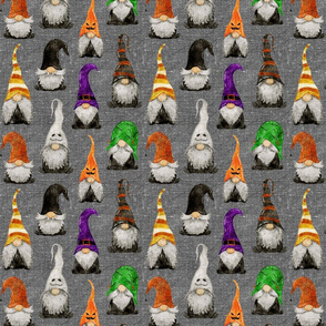 halloween gnomes on grey linen - small scale