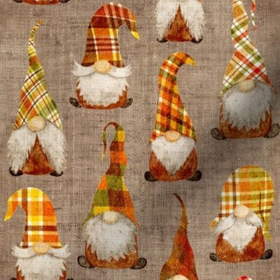 Fall Plaid Gnomes on burlap- small scale