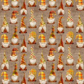 Fall Plaid Gnomes on burlap- small scale