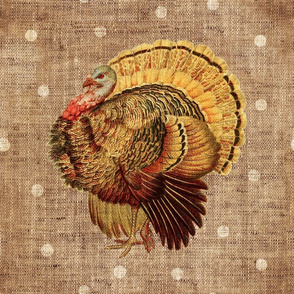 Vintage Turkey on burlap - 18 inch square