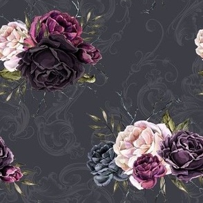Gothic Love Story Roses on black background MINI