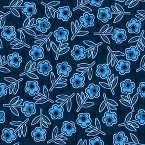 Tiny Woodcut Flowers, navy blue