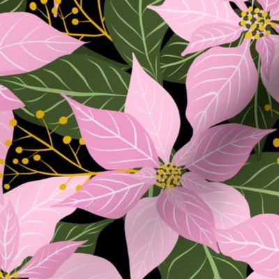 Pink Poinsettia Winter Floral Large Scale