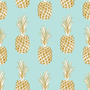 medium sketchy pineapple_mint white and gold