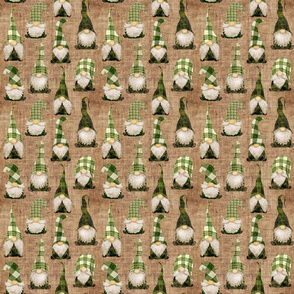 Green Plaid Gnomes on burlap - small scale