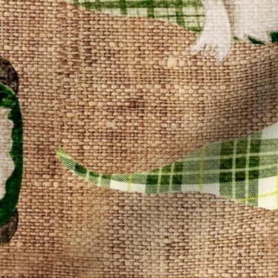 Green Plaid Gnomes on burlap rotated - large scale