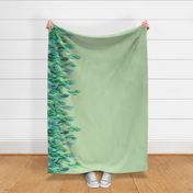 Green Watercolor Leaves Border Print on Light Green Small Print