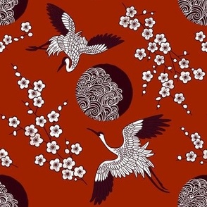 Cranes and sakura