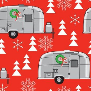 vintage christmas silver trailers on red