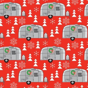 small christmas silver trailers on red