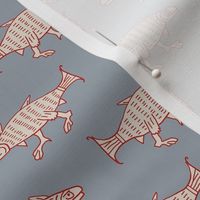 medieval walking fish, slate background