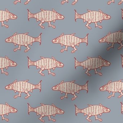 medieval walking fish, slate background