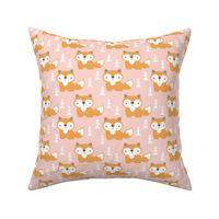 small foxes on soft pink