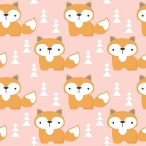 small foxes on soft pink