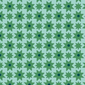Large scale Little Dotty Star Grid, aqua and green