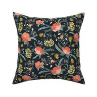Poppy Meadow - Midnight Blue Coral Floral Regular Scale