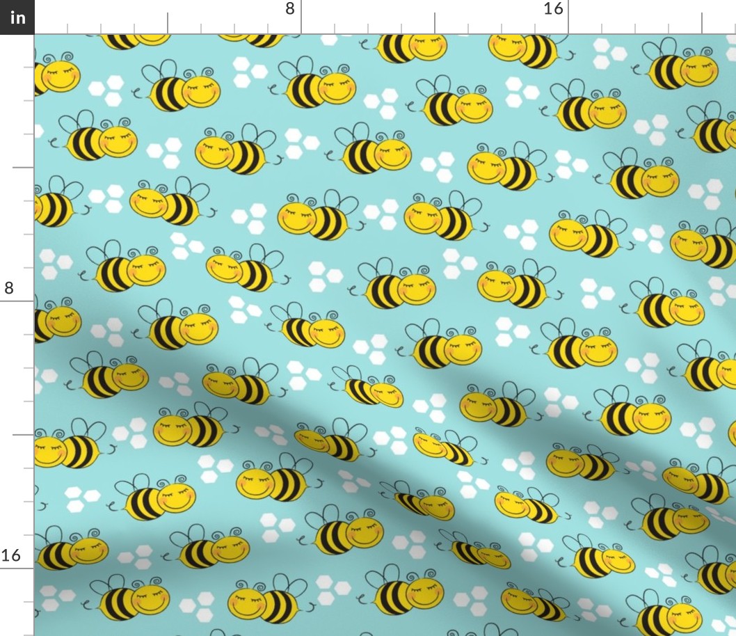 bees and hexagons on teal