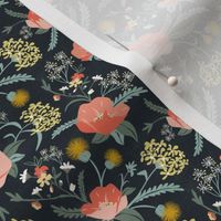 Poppy Meadow - Midnight Blue Coral Floral Small Scale