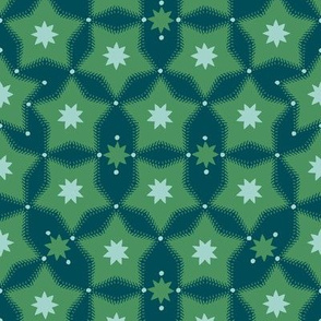 Tessellated Five point Stars, dark and bright green