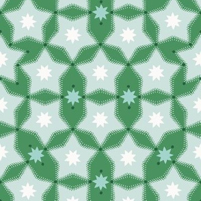 Tessellated Five point Stars, aqua and green