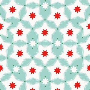 Tessellated Five point Stars, aqua & red