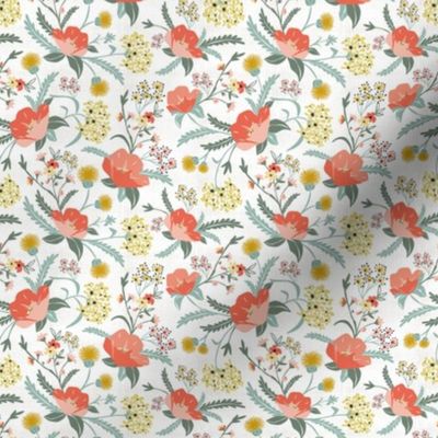 Poppy Meadow - White Coral Floral Small Scale
