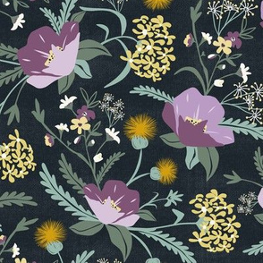 Poppy Meadow - Midnight Blue Purple Floral Regular Scale