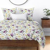 Poppy Meadow - White Purple Floral Large Scale