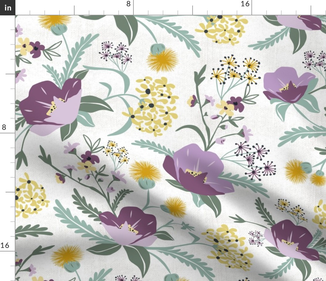 Poppy Meadow - White Purple Floral Large Scale