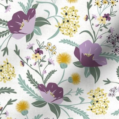 Poppy Meadow - White Purple Floral Regular Scale