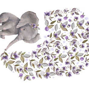 42"x36" Baby Elephant Lavender Florals
