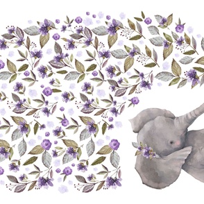 54"x36" Baby Elephant Lavender Florals