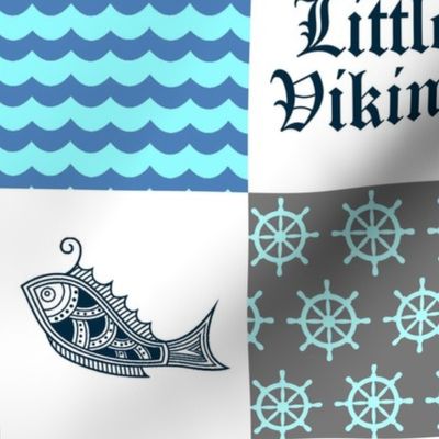 LOKI  "Little Viking"  Boy Viking Nautical Patchwork | Teal, Navy, Gray, Plaid | 3x3 4.5”SQ 