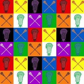 Sports Colorful Lacrosse Sticks Shoes Balls Fabric by Elizabeth's Studio -  modeS4u