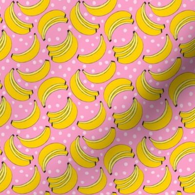 tiny geometric bananas and dots on pink