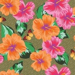 Hawiian Floral Khaki