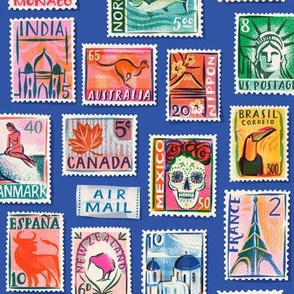 Large scale Postage Stamps of the world, royal blue